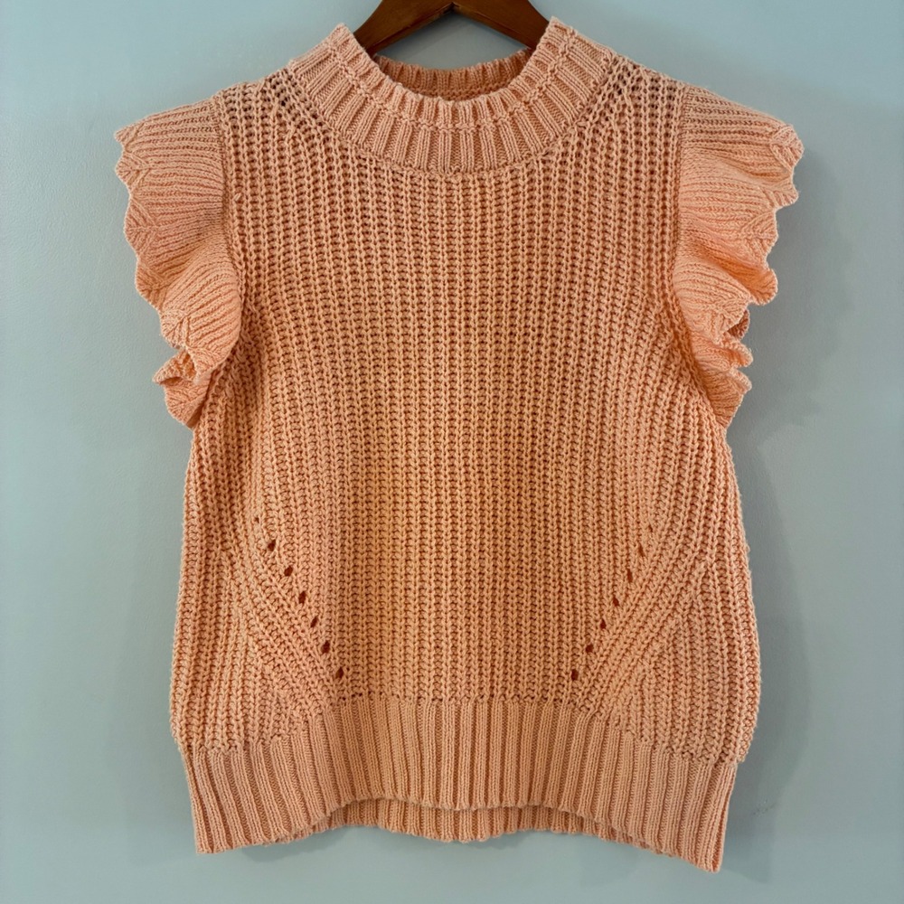 Universal Thread Sweater Vest Wom L Peach Ruffle Shaker Knit Top Cottage Spring